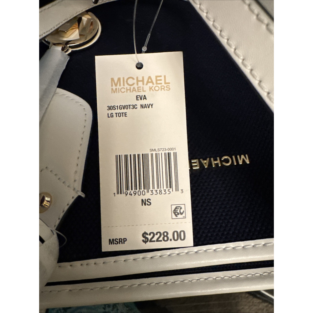 Michael Kors Eva Large Navy Tote w/ Matching Pouchette & Bag Charm - Picture 15 of 17